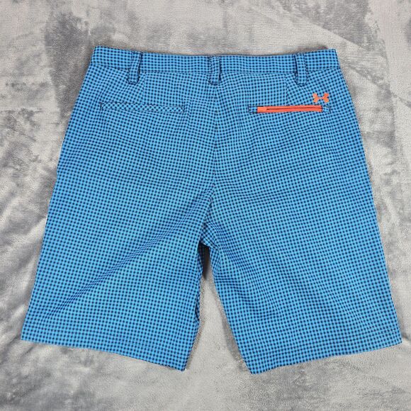 Under Armour Shorts Mens 36 Blue Black Gingham Check Golf Performance Casual - Picture 3 of 11